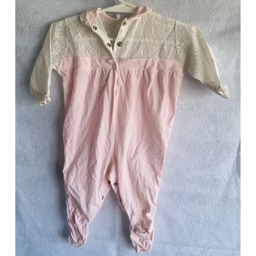 vintage‎ 60s pink and cream lace baby onepiece outfit large 20-28 lb trimfit - Picture 2 of 7